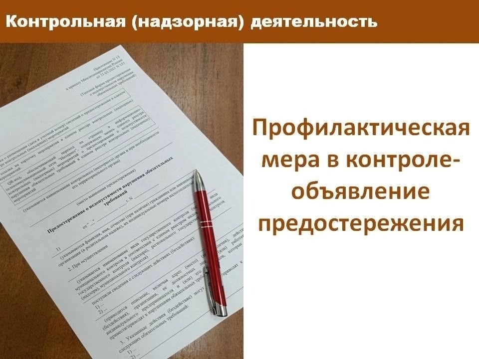 Профилактическая мера в контроле - объявление предостережения.